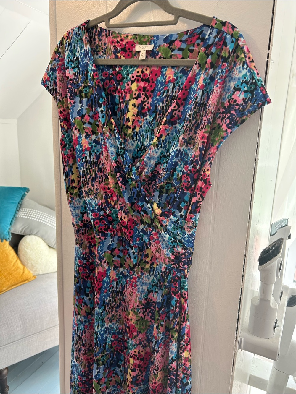 NWOT TALBOTS Floral Multi-Color Wrap Midi Dress, Surplice Cut and Wrap Look